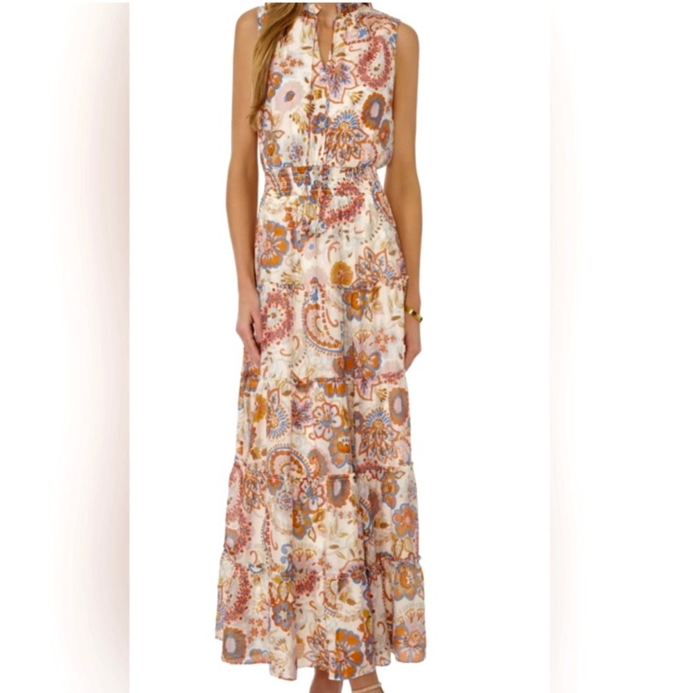 MSK CREAM AND CORAL TIERED MAXI SUNDRESS LARGE